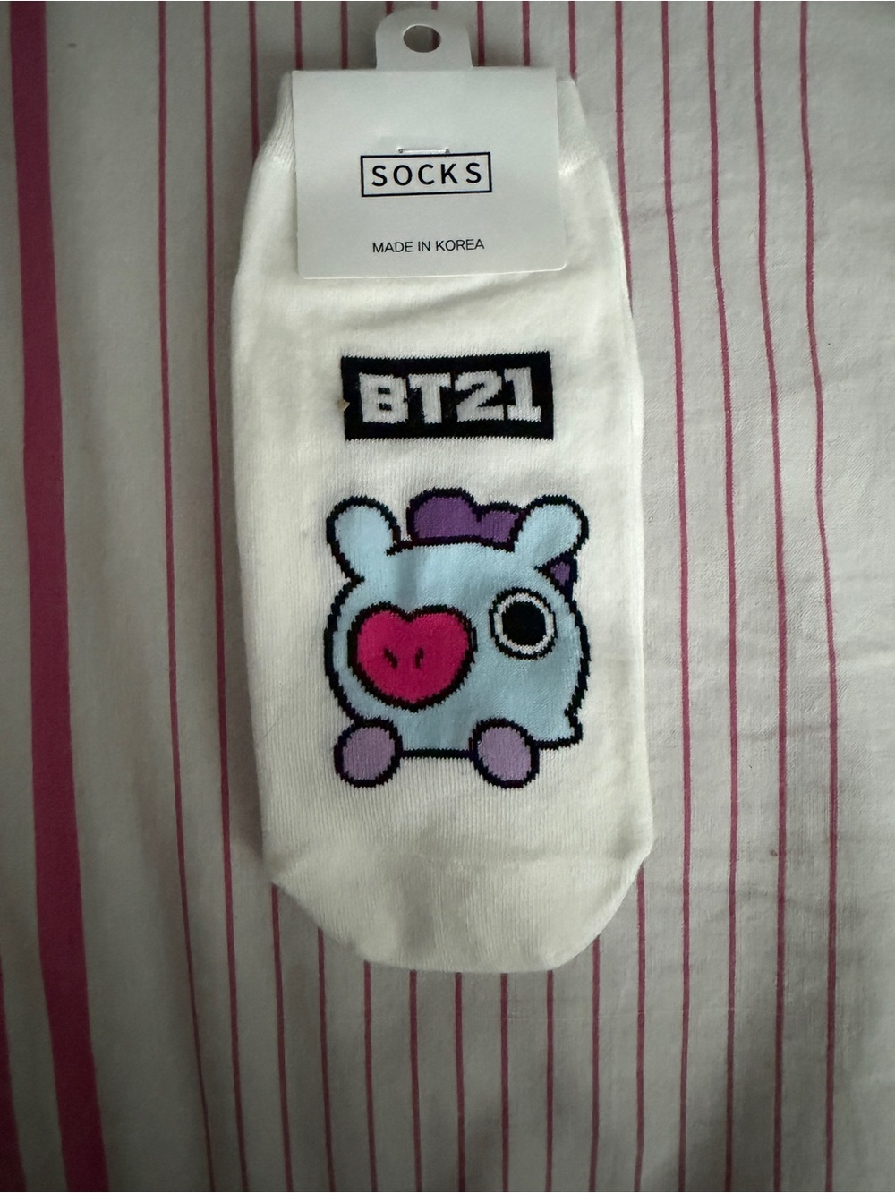 BT21 BTS collab with LINE FRIENDS MANG pony Character Socks, white purple
